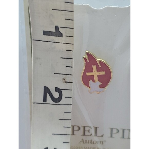 Religious Pin Red Flames Gold Cross White Dove Holy Spirit Auton 2013 Enamal - Picture 6 of 8